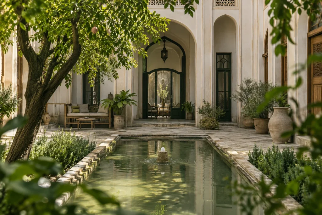 خطوط معماری حیاط در زاویهٔ منظم